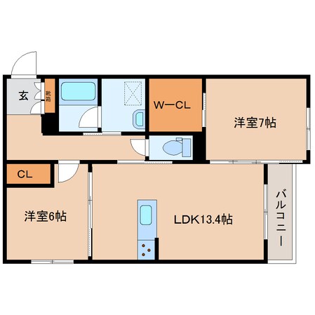 近鉄新庄駅 徒歩6分 2階の物件間取画像